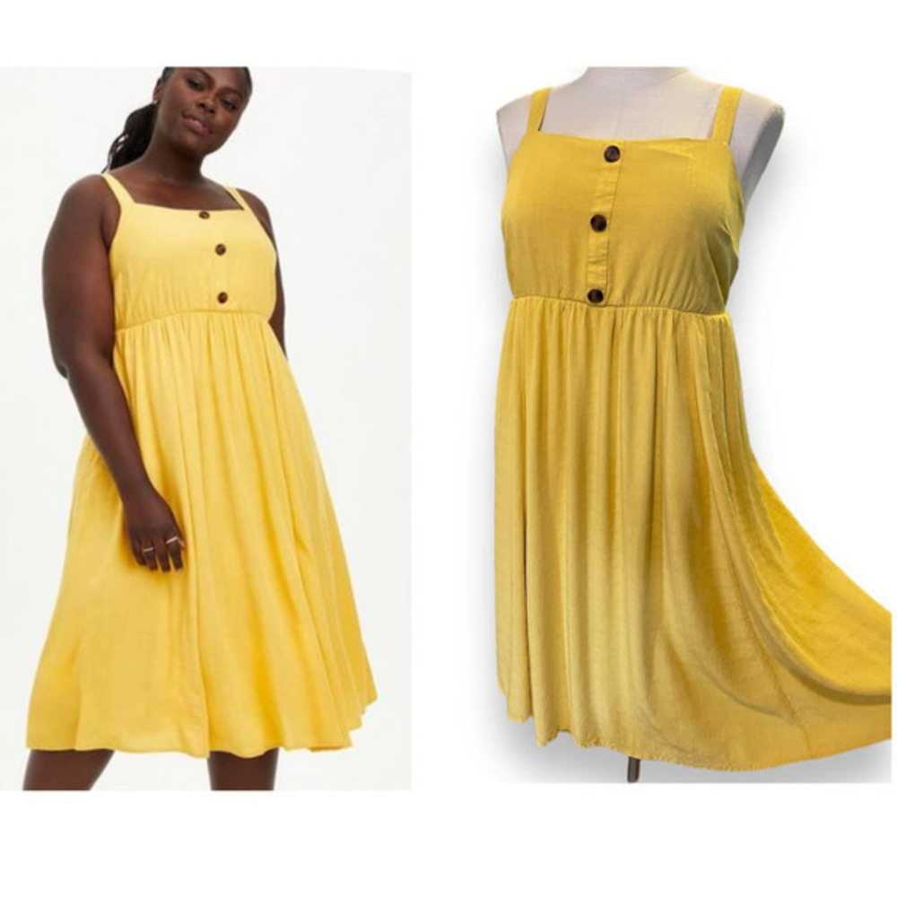 New Torrid 3 (3X 22/24) Sunny Yellow Pinafore Midi Tank Sun Dress w/Pockets